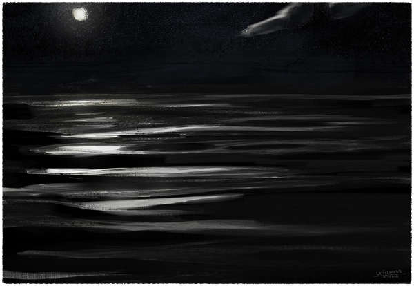 Schwimmen im See, nachts