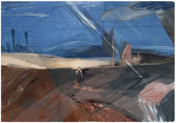 vergrößern Mann geht durch Landschaft